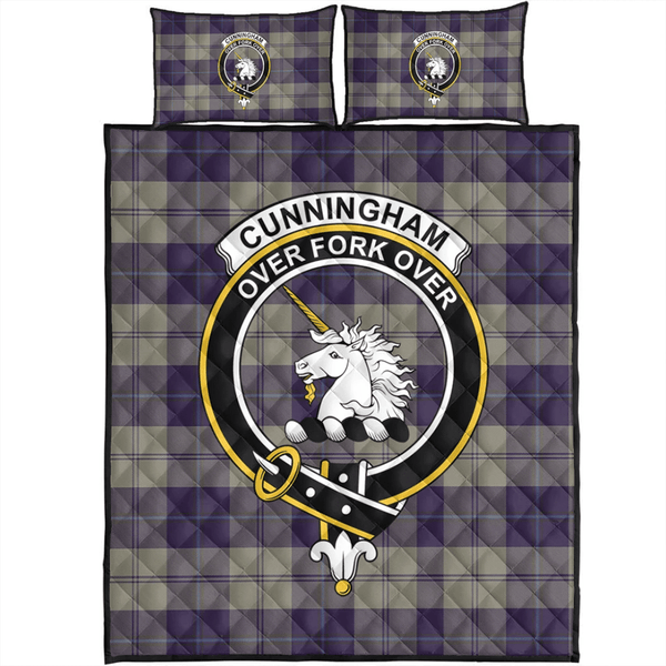 Cunningham Dress Blue Dancers Tartan Classic Crest Quilt Bed Set