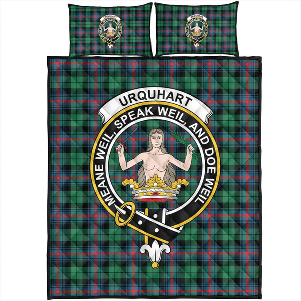 Urquhart Broad Red Ancient Tartan Classic Crest Quilt Bed Set