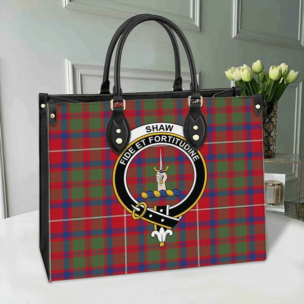 Shaw Red Modern Tartan Classic Crest Leather Bag