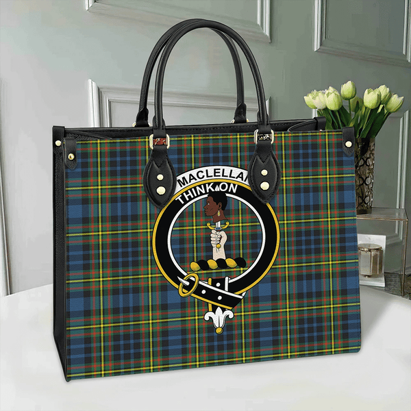 MacLellan Ancient Tartan Classic Crest Leather Bag