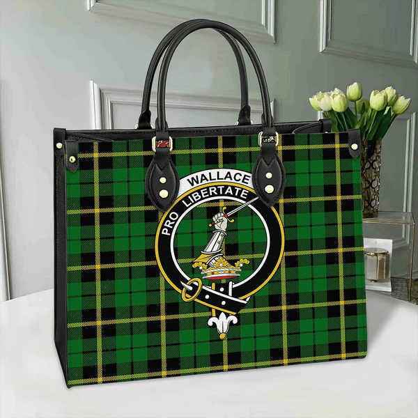 Wallace Hunting - Green Tartan Classic Crest Leather Bag