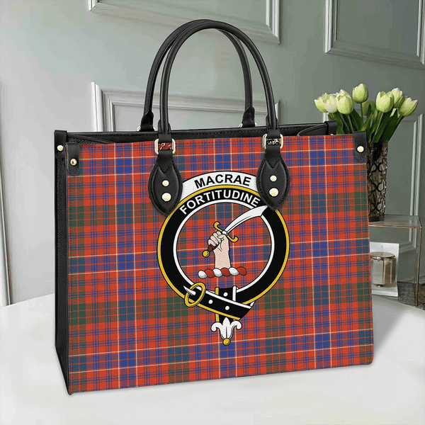 MacRae Ancient Tartan Classic Crest Leather Bag