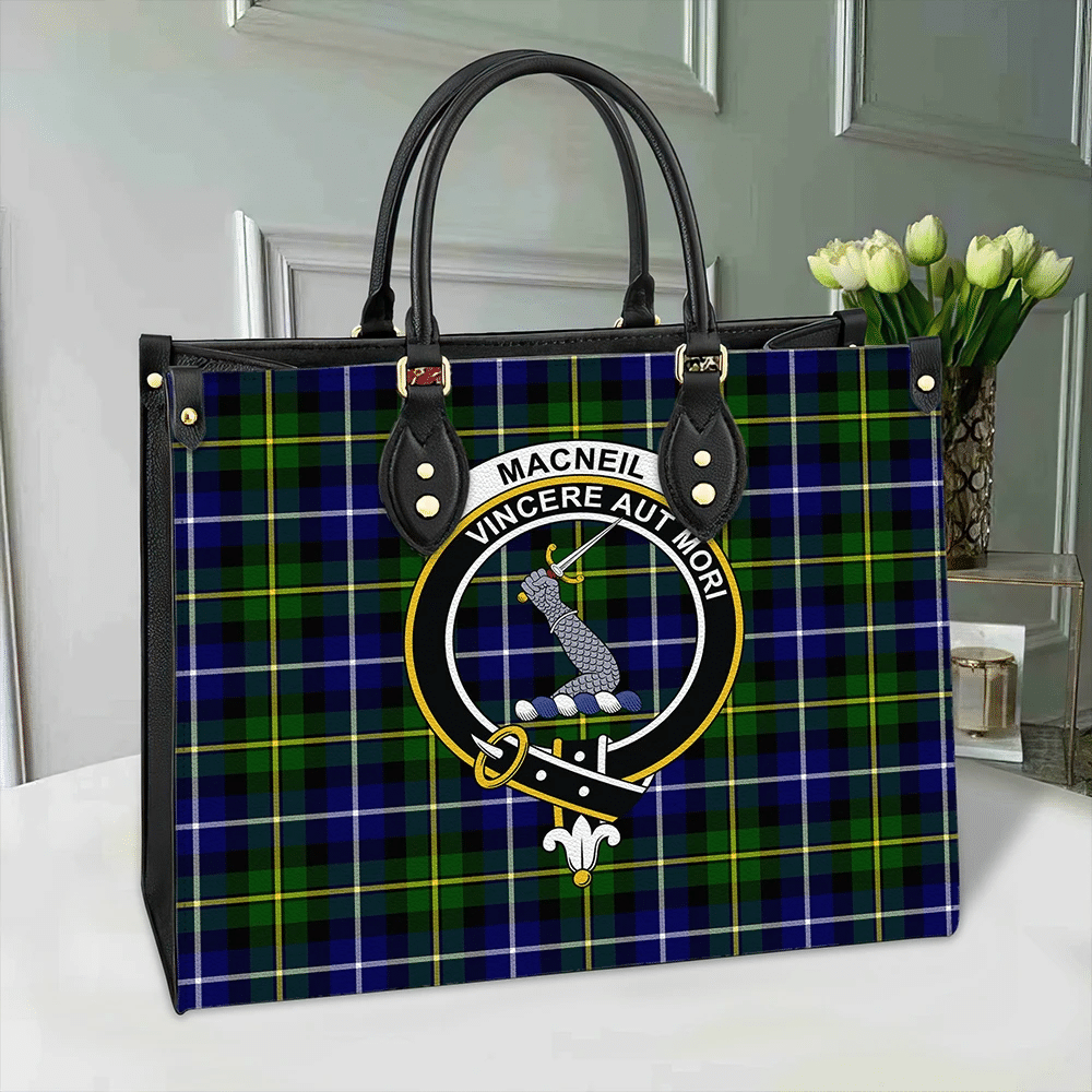 MacNeill of Barra Modern Tartan Classic Crest Leather Bag