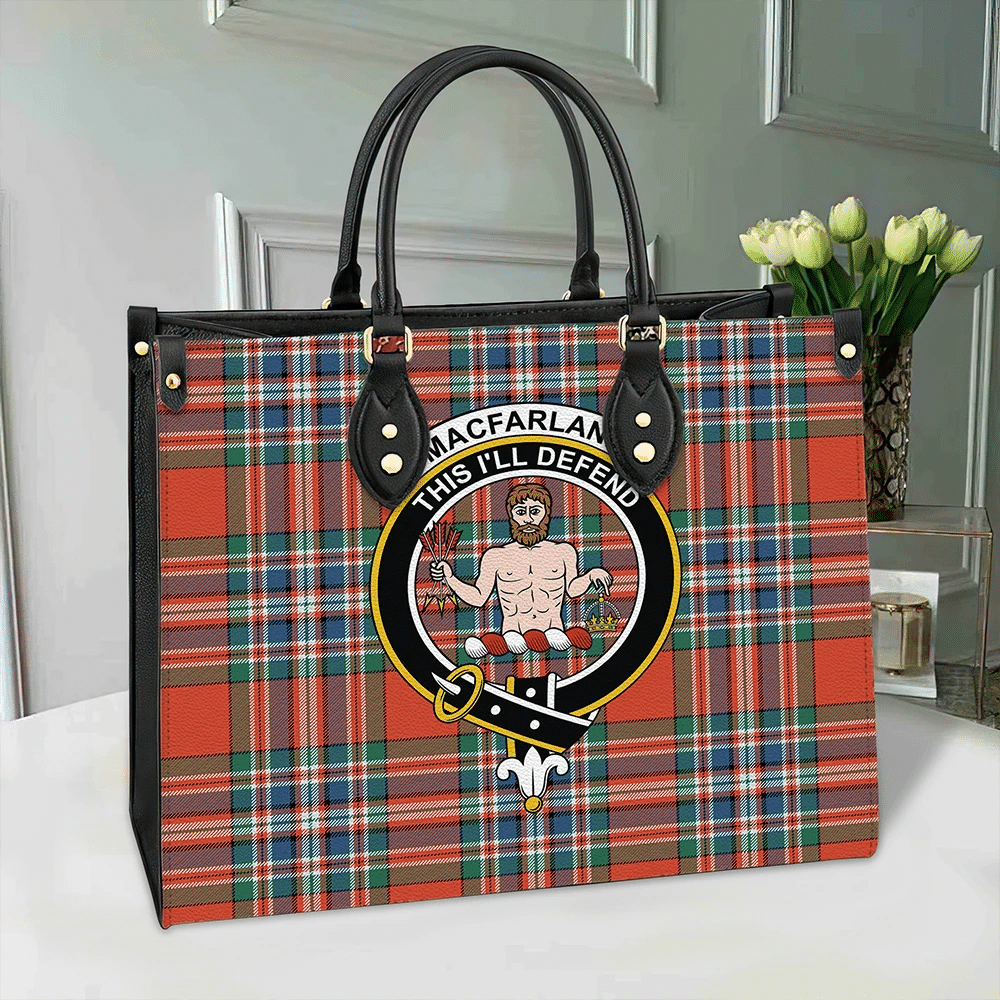 MacFarlane Ancient Tartan Classic Crest Leather Bag