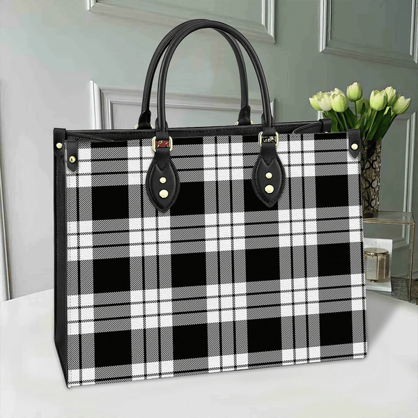 MacFarlane Black & White Ancient Tartan Classic Leather Bag