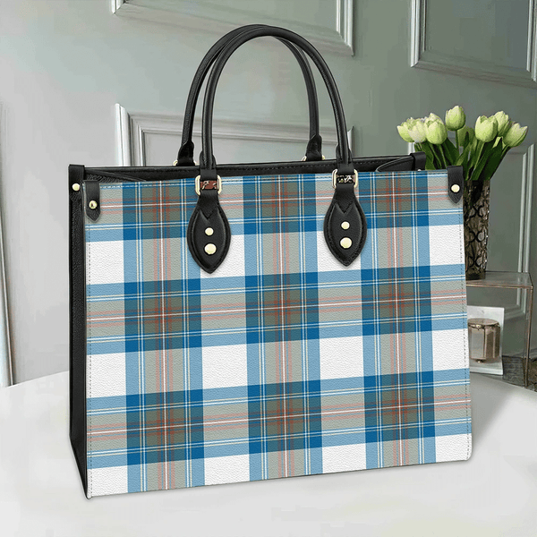 Stewart Muted Blue Tartan Classic Leather Bag