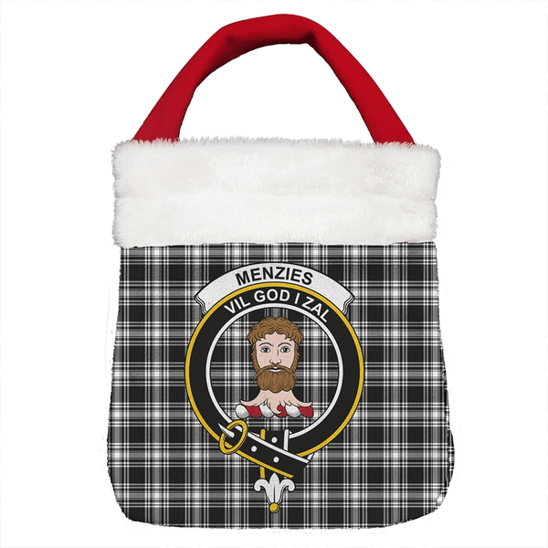 Menzies Black & White Modern Tartan Classic Crest Christmas Gift Bag