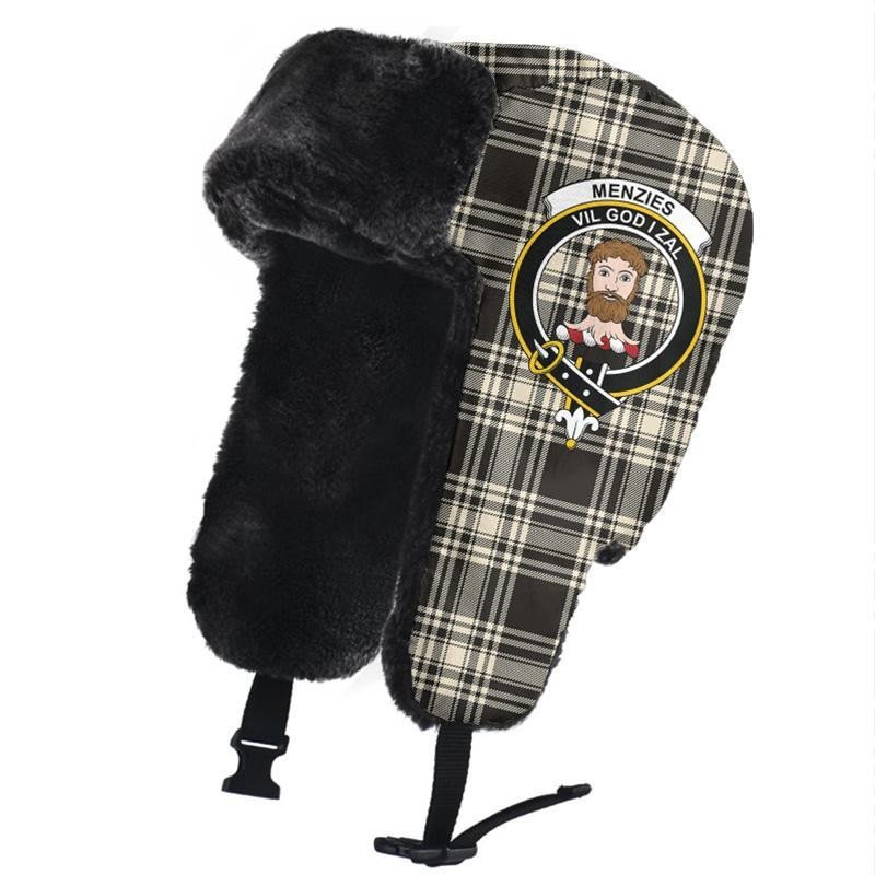 Menzies Black & White Ancient Tartan Classic Crest Trapper Hat