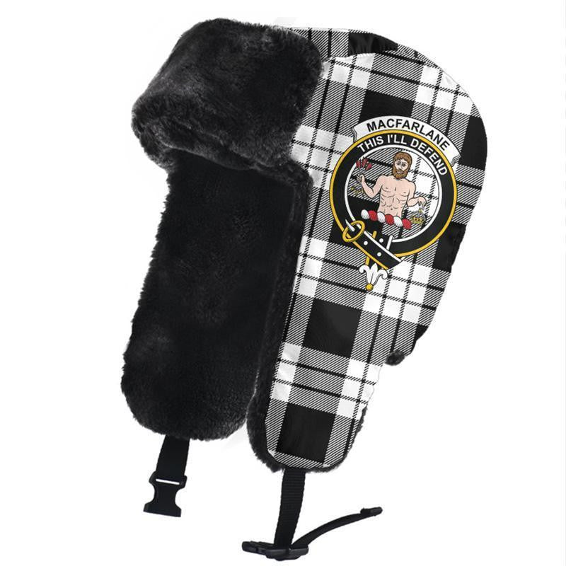 MacFarlane Black & White Tartan Classic Crest Trapper Hat