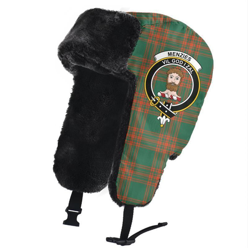 Menzies Green Ancient Tartan Classic Crest Trapper Hat