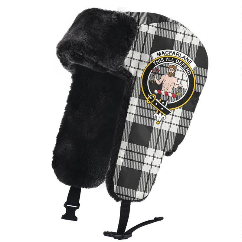 MacFarlane Black & White Ancient Tartan Classic Crest Trapper Hat