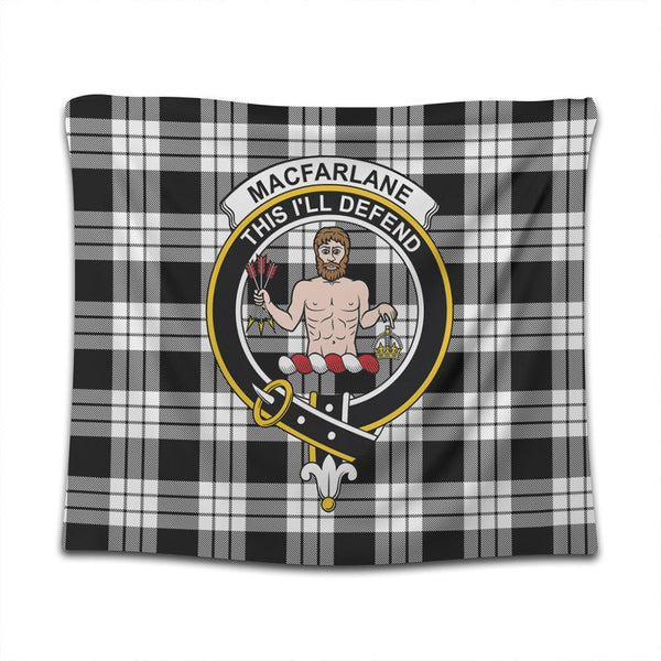 MacFarlane Black & White Ancient Tartan Classic Crest Tapestry