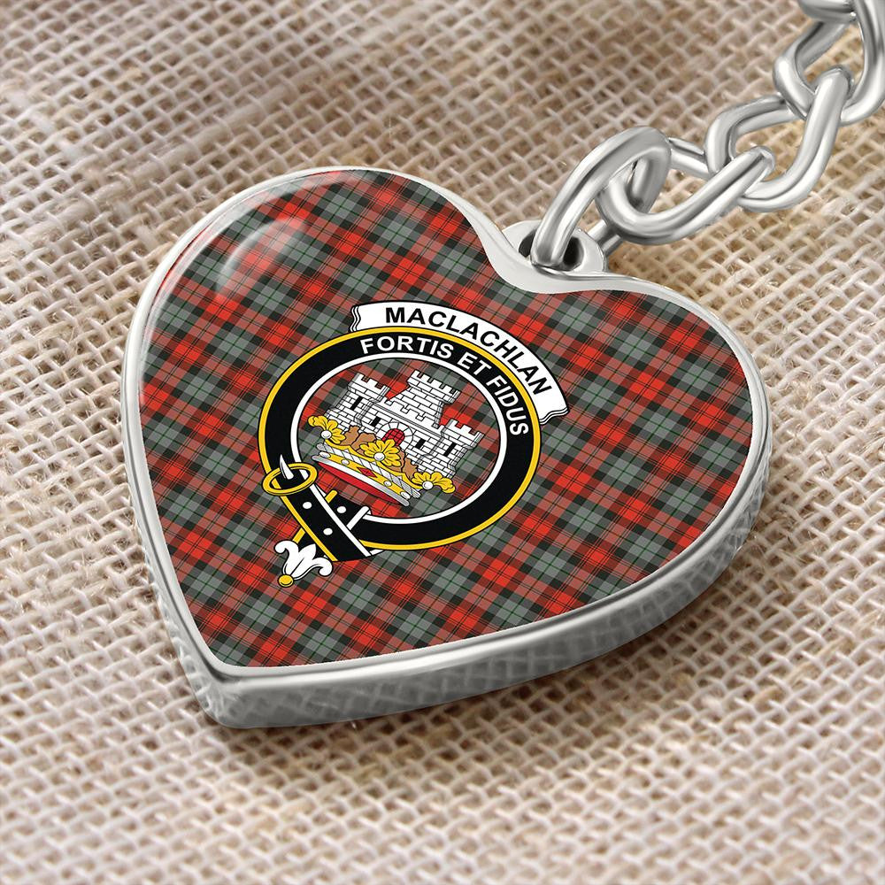 MacLachlan Weathered Tartan Classic Crest Heart Keychain