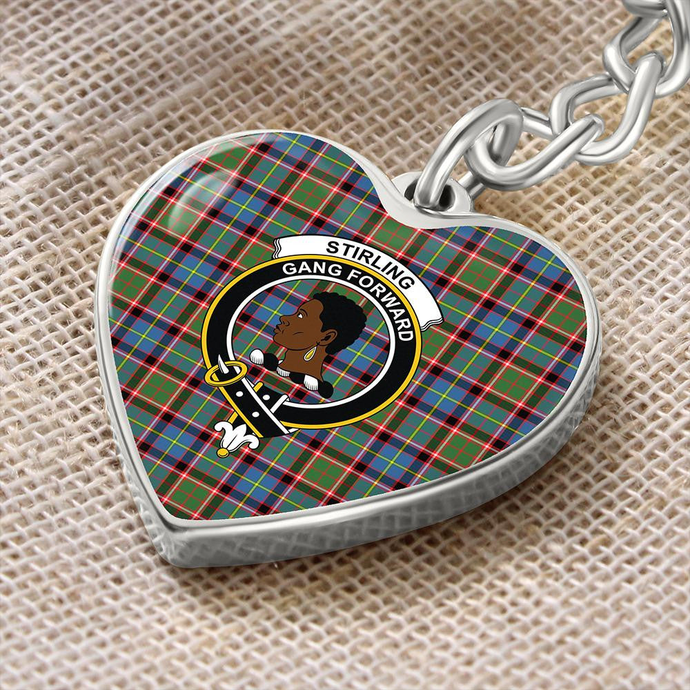 Stirling & Bannockburn District Tartan Classic Crest Heart Keychain