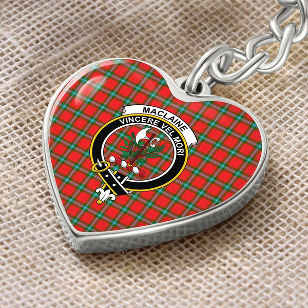 MacLaine of Loch Buie Hunting Ancient Tartan Classic Crest Heart Keychain