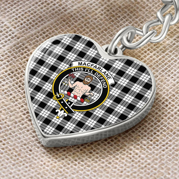 MacFarlane Black & White Ancient Tartan Classic Crest Heart Keychain