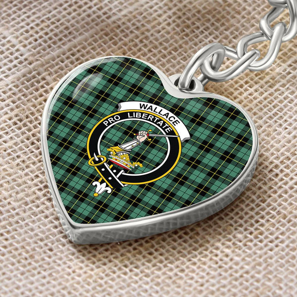 Wallace Hunting Ancient Tartan Classic Crest Heart Keychain