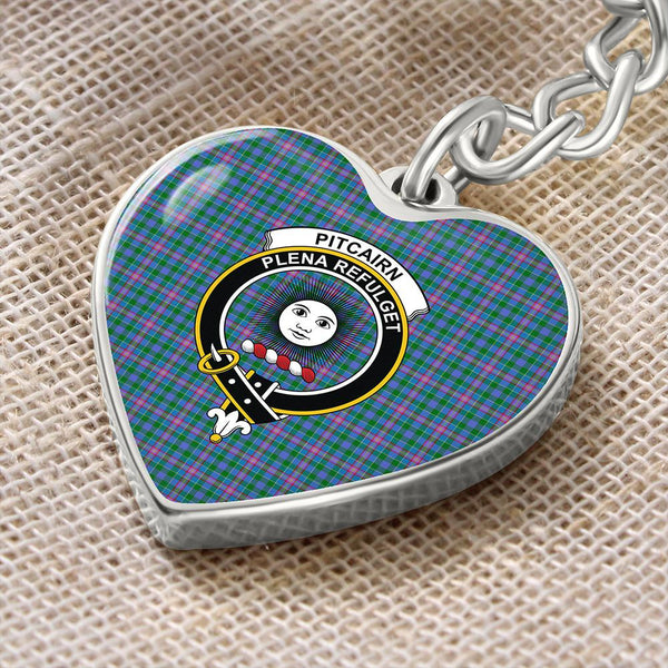 Pitcairn Hunting Tartan Classic Crest Heart Keychain