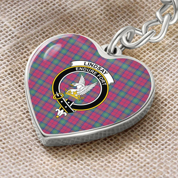 Lindsay Ancient Tartan Classic Crest Heart Keychain