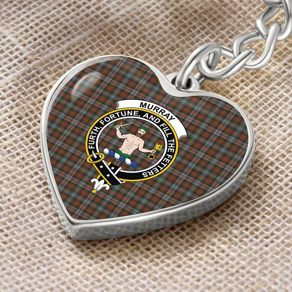 Murray of Atholl Weathered Tartan Classic Crest Heart Keychain