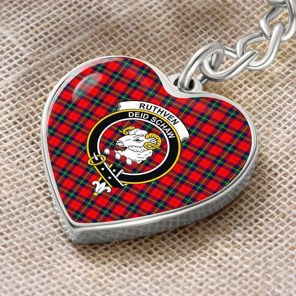 Ruthven Modern Tartan Classic Crest Heart Keychain