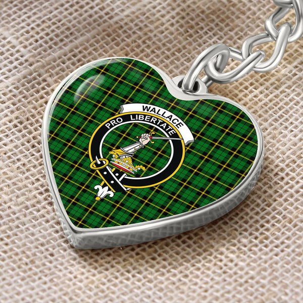 Wallace Hunting - Green Tartan Classic Crest Heart Keychain