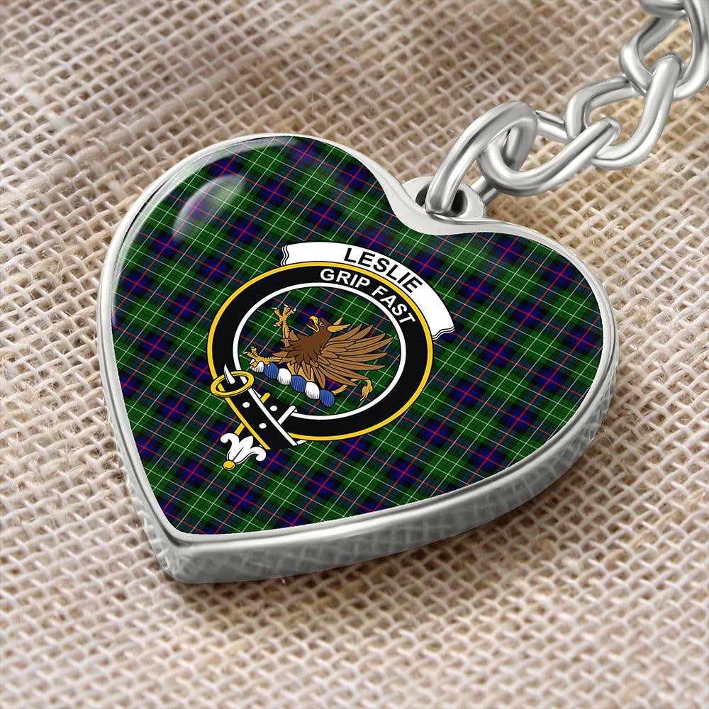 Leslie Hunting Ancient Tartan Classic Crest Heart Keychain