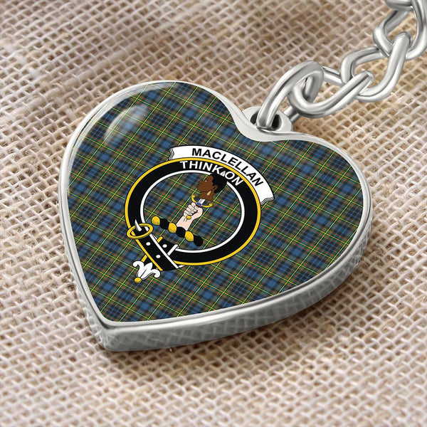 MacLellan Ancient Tartan Classic Crest Heart Keychain