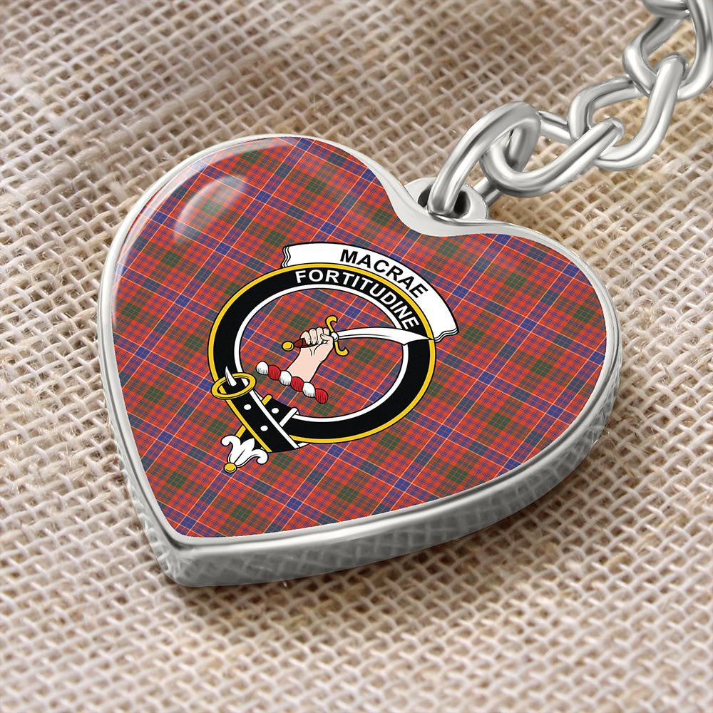 MacRae Ancient Tartan Classic Crest Heart Keychain