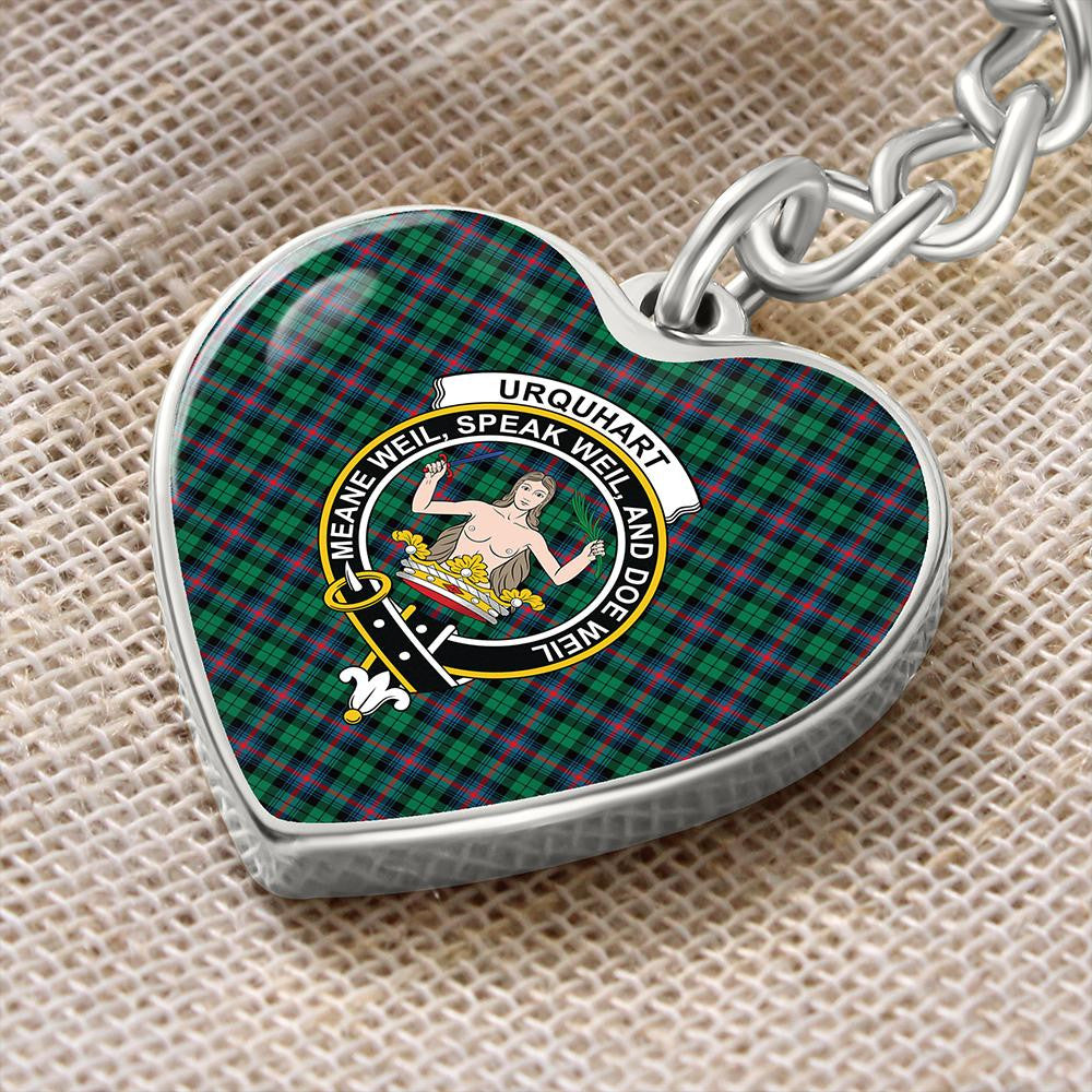 Urquhart Broad Red Ancient Tartan Classic Crest Heart Keychain