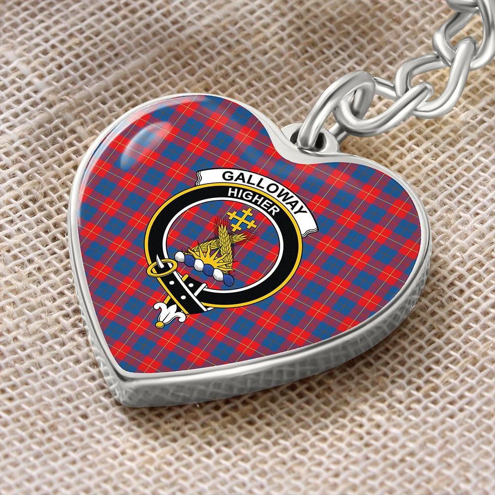 Galloway Red Tartan Classic Crest Heart Keychain