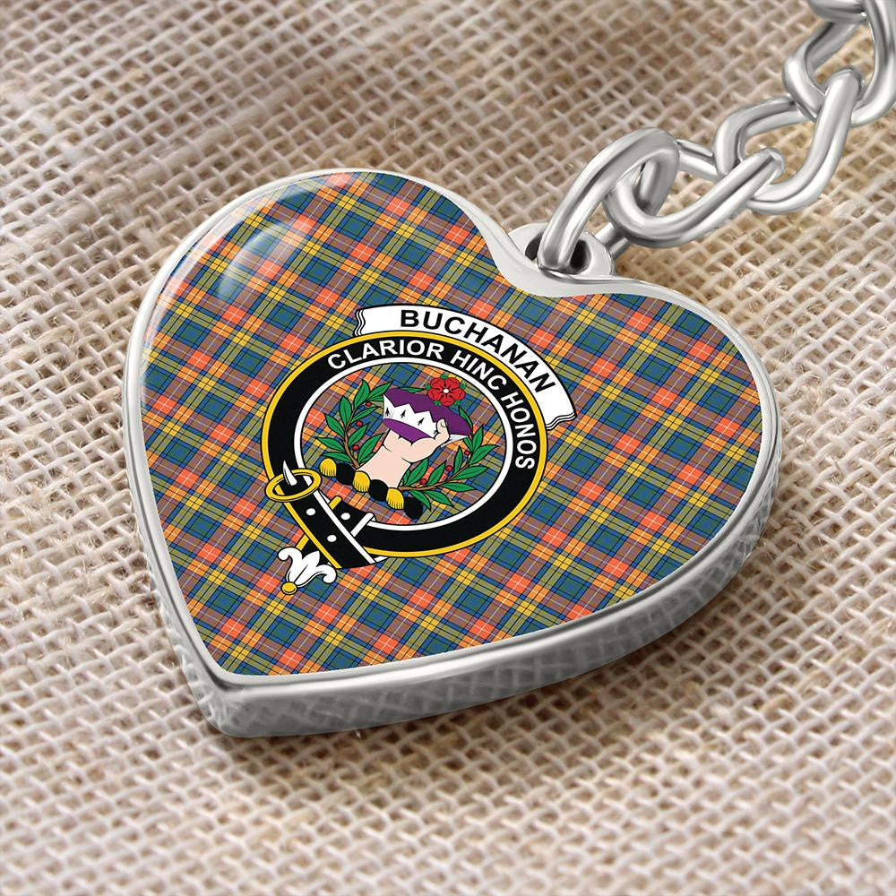 Buchanan Ancient Tartan Classic Crest Heart Keychain