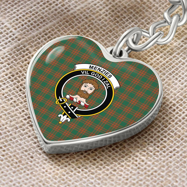 Menzies Green Ancient Tartan Classic Crest Heart Keychain