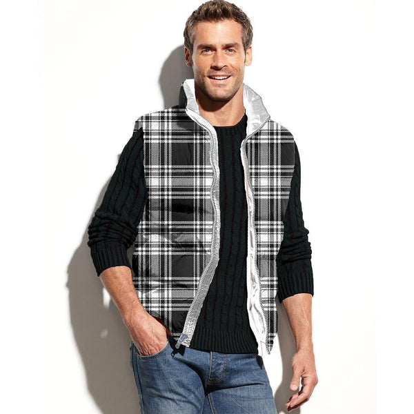 Menzies Black & White Modern Tartan Classic Puffer Vest for Men and Women