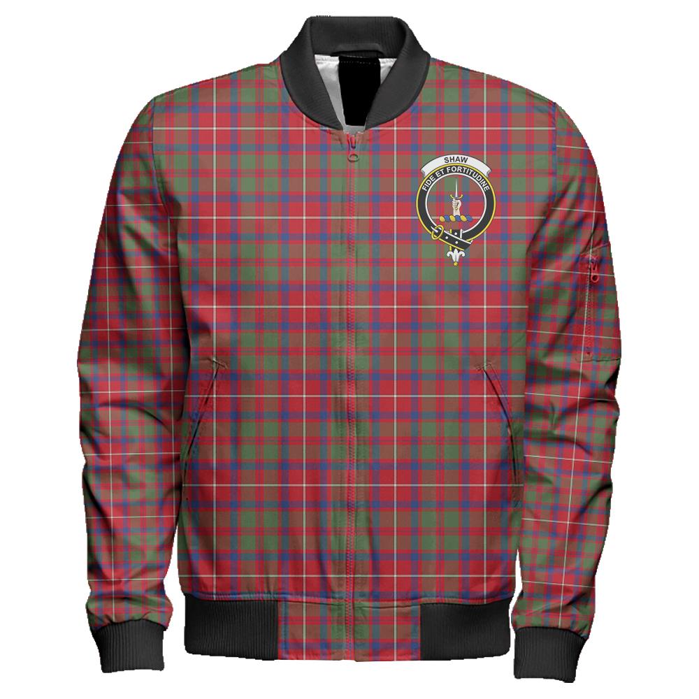 Shaw Red Modern Tartan Classic Crest Zipper Bomber Jacket