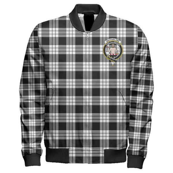 MacFarlane Black & White Ancient Tartan Classic Crest Zipper Bomber Jacket