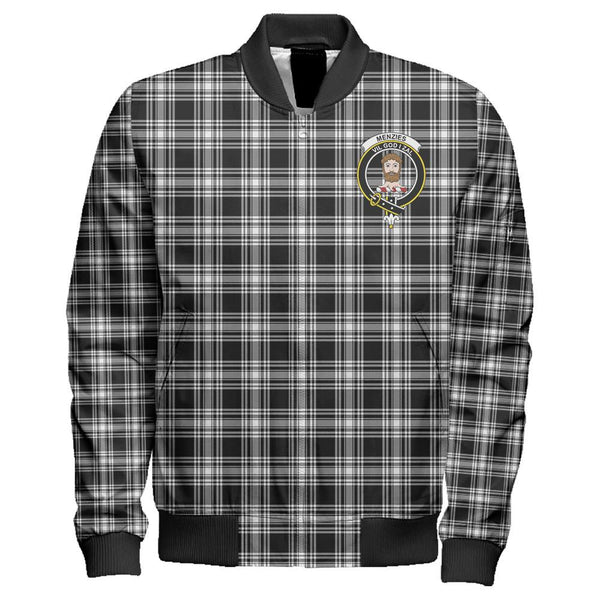 Menzies Black & White Modern Tartan Classic Crest Zipper Bomber Jacket