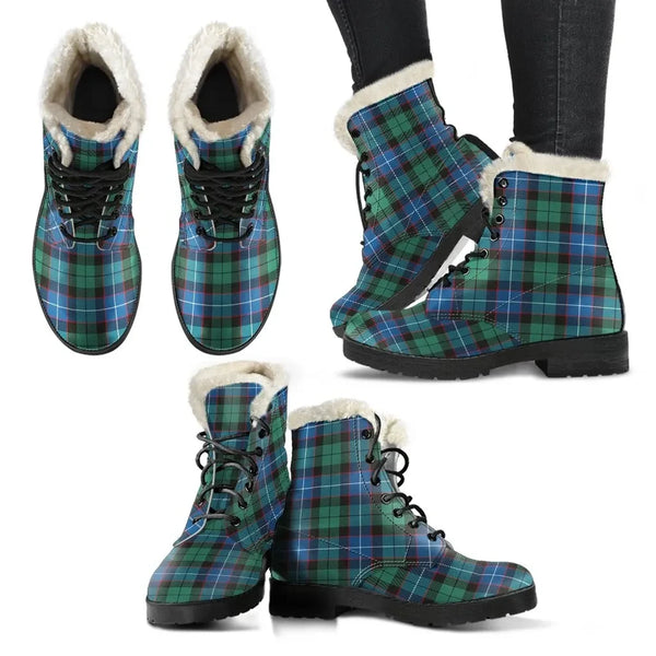 Hunter Ancient Tartan Classic Faux Fur Leather Boots