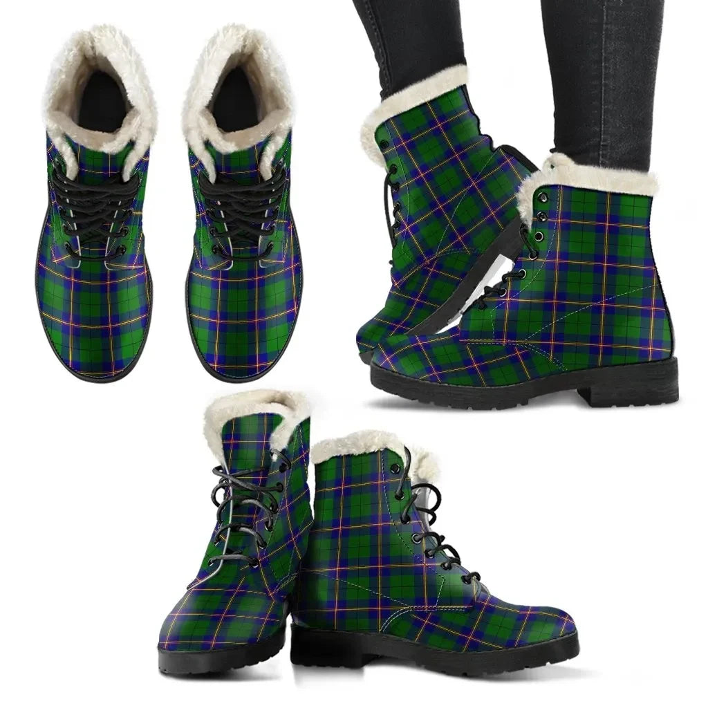 Carmichael Modern Tartan Classic Faux Fur Leather Boots