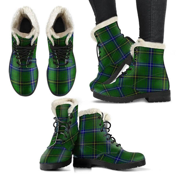 Henderson Modern Tartan Classic Faux Fur Leather Boots