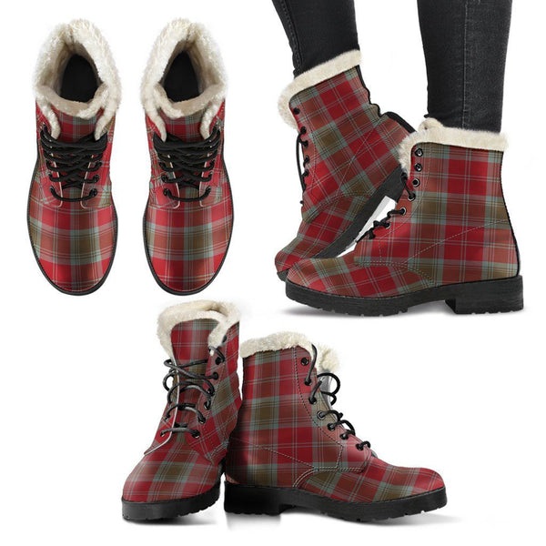 Lindsay Weathered Tartan Classic Faux Fur Leather Boots