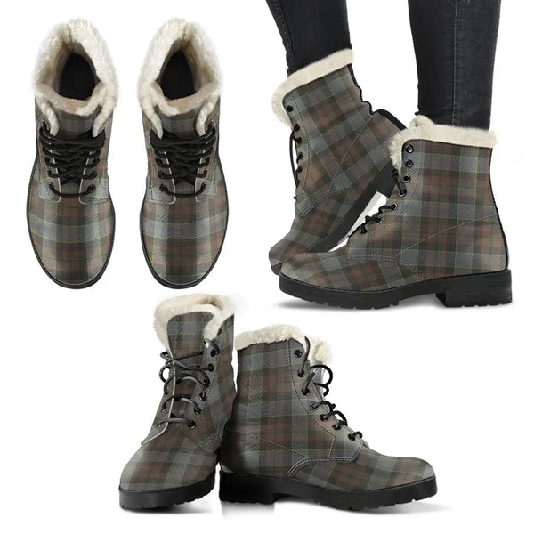 Outlander Fraser Tartan Classic Faux Fur Leather Boots