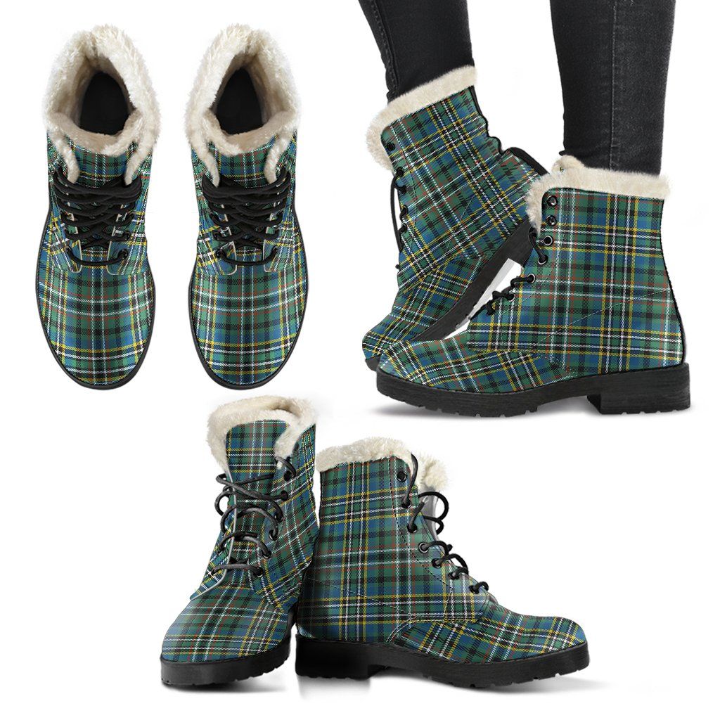 Scott Green Ancient Tartan Classic Faux Fur Leather Boots