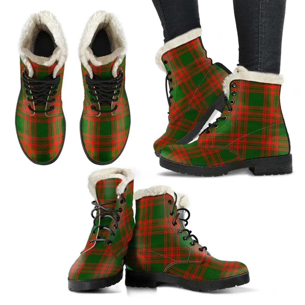 Menzies Green Modern Tartan Classic Faux Fur Leather Boots