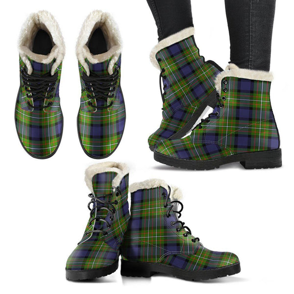 Fergusson Modern Tartan Classic Faux Fur Leather Boots