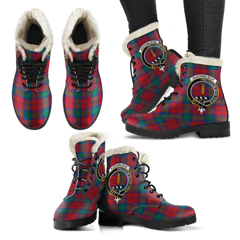 Auchinleck Tartan Classic Faux Fur Leather Boots