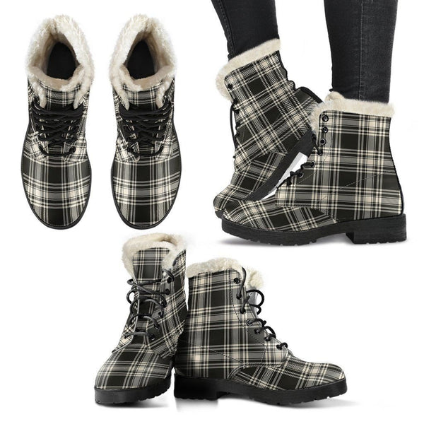 Menzies Black & White Ancient Tartan Classic Faux Fur Leather Boots