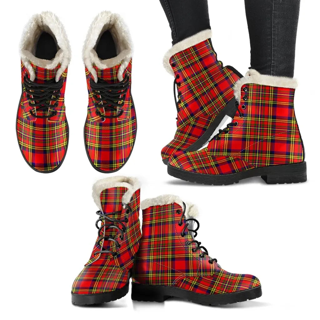 Hepburn Tartan Classic Faux Fur Leather Boots