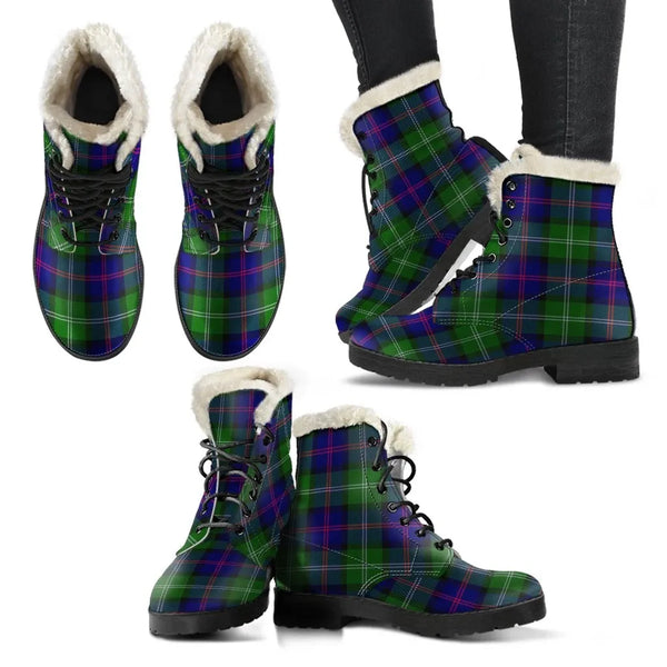 Macthomas Modern Tartan Classic Faux Fur Leather Boots