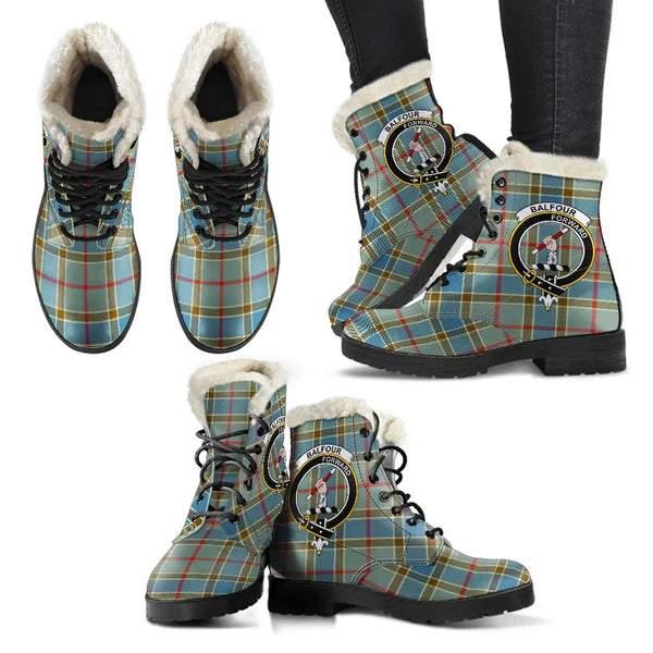 Balfour Blue Tartan Classic Faux Fur Leather Boots